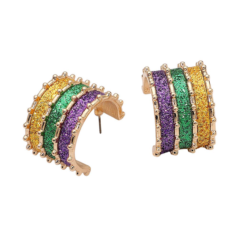 Mardi Gras Glitter Stripe Hoop Earrings