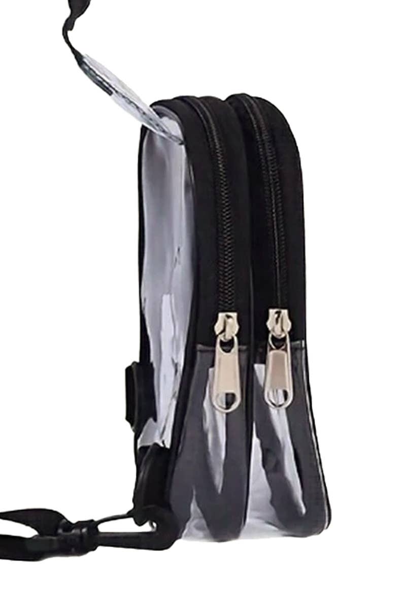 Clear Durable PVC Double Zip Shoulder Sling Bag: Black