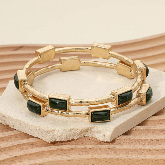 2PCS - Rectangle Cabochon Multi Layered Bangle Bracelets