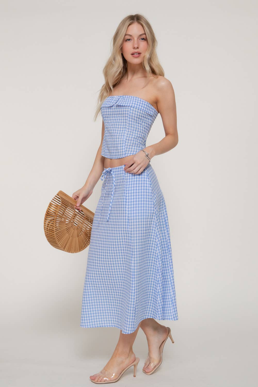 Seersucker Bandeau Top & A-line Midi Skirt Set