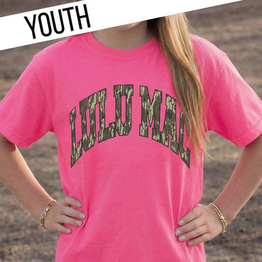 Lulu Mac Mossy Oak Bottomland Neon Pink Youth Tee
