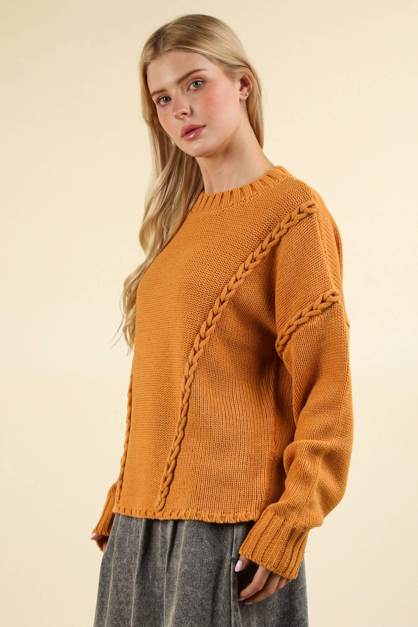 Chunky Braid Oversized Casual Sweater Knit Top