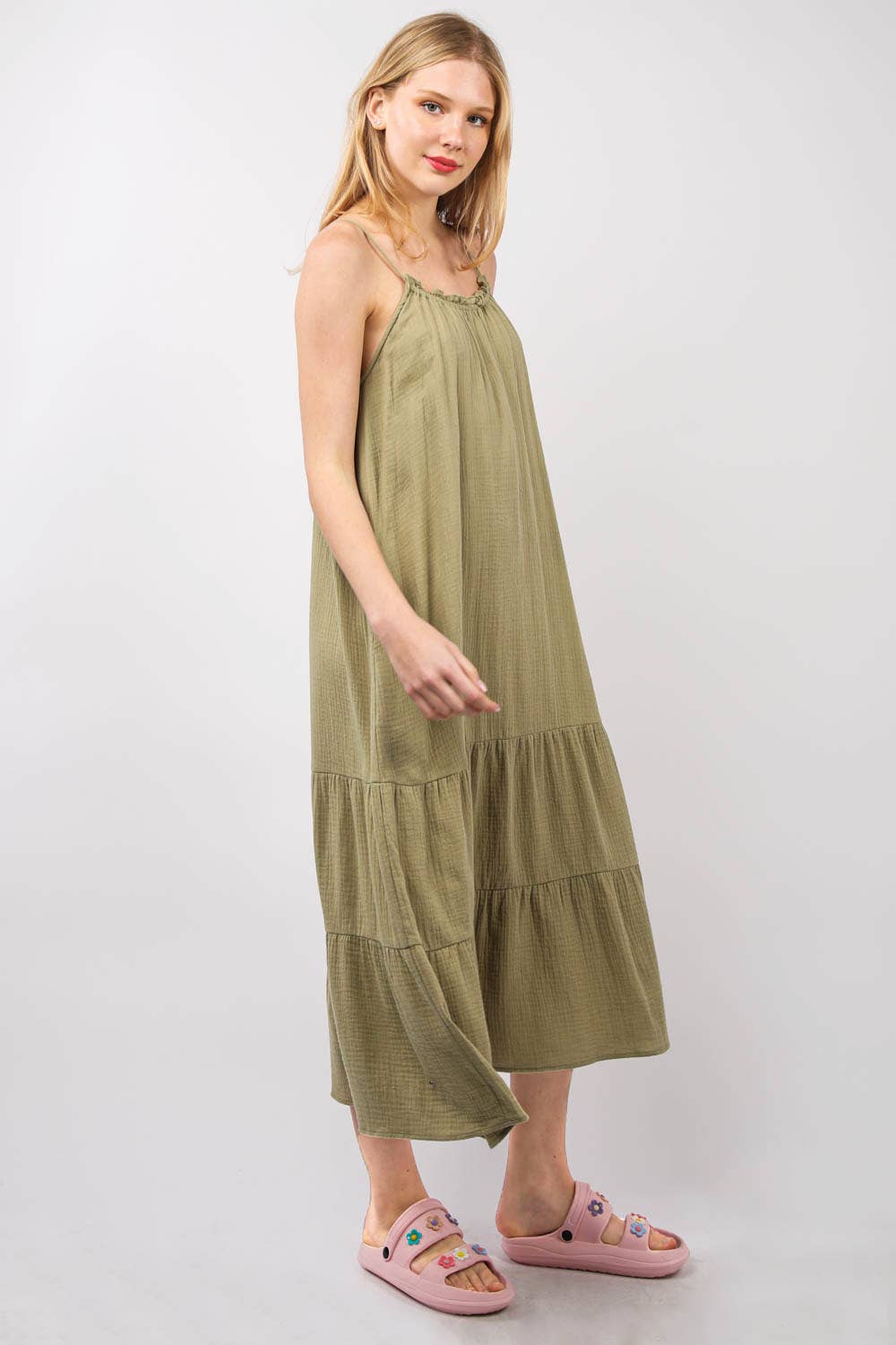 Cotton Gauze A-Line Midi Dress ~ Earth