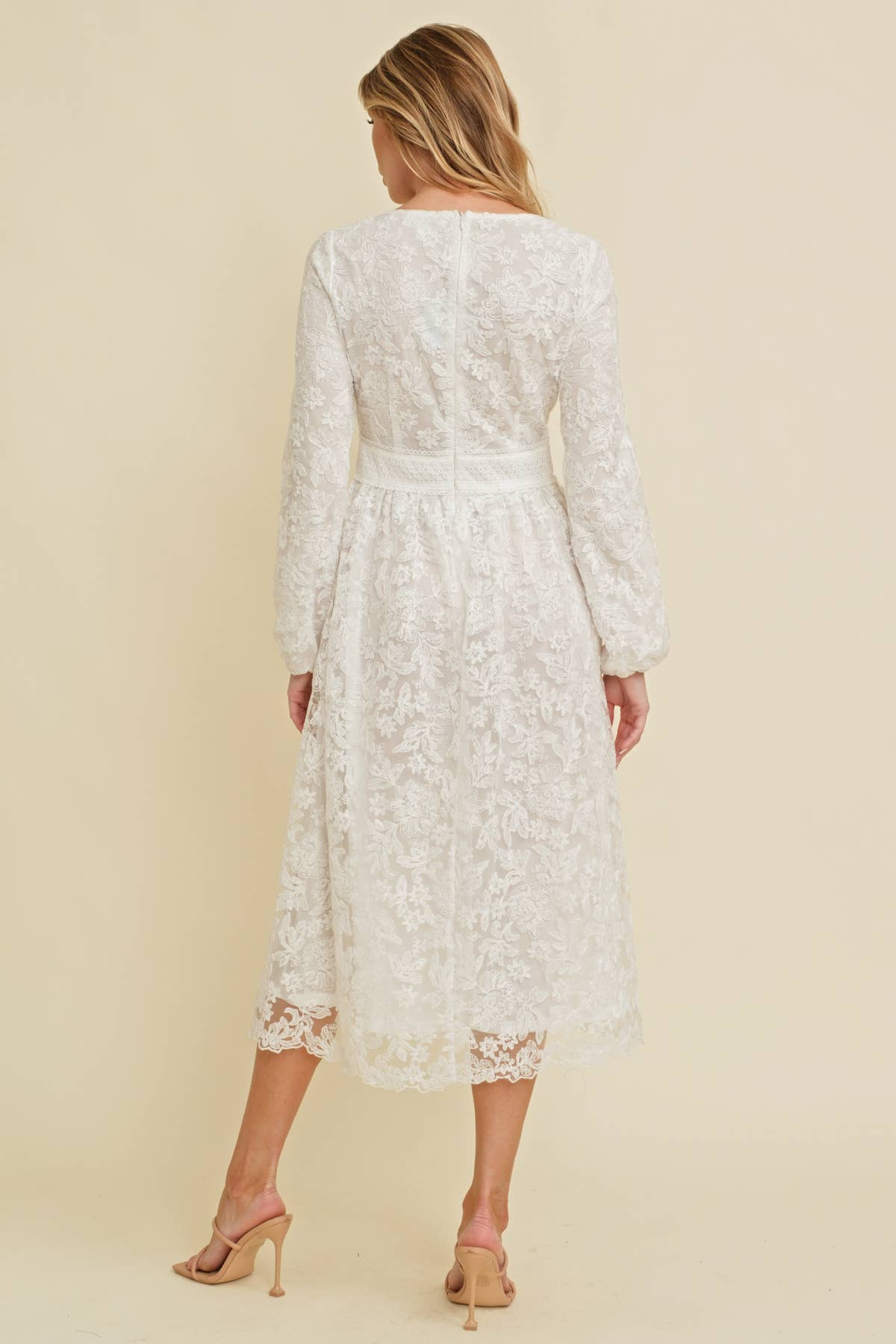 LACE LONG SLEEVE MIDI DRESS