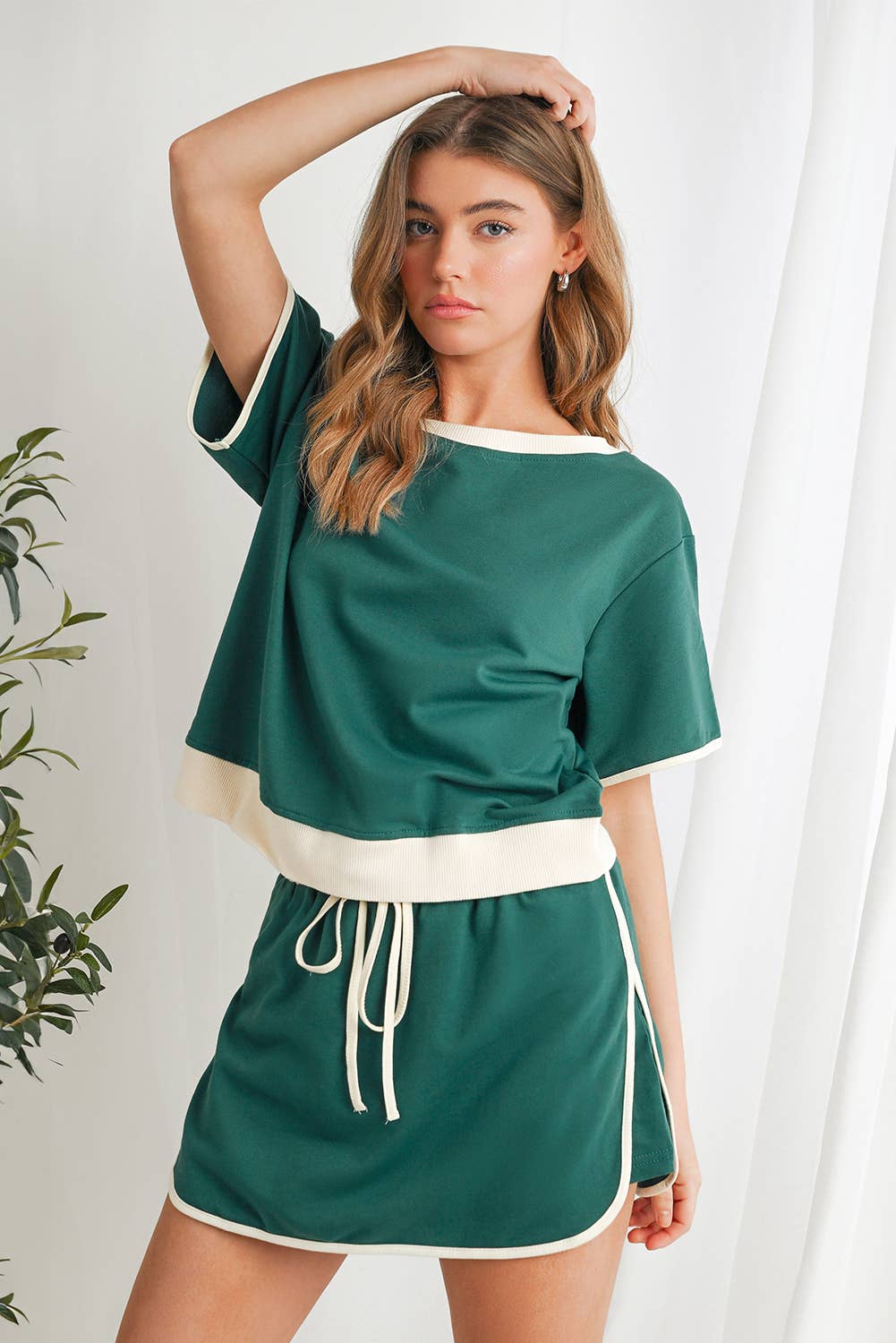 Colorblock Drop Shoulder T Shirt & Skirt Set