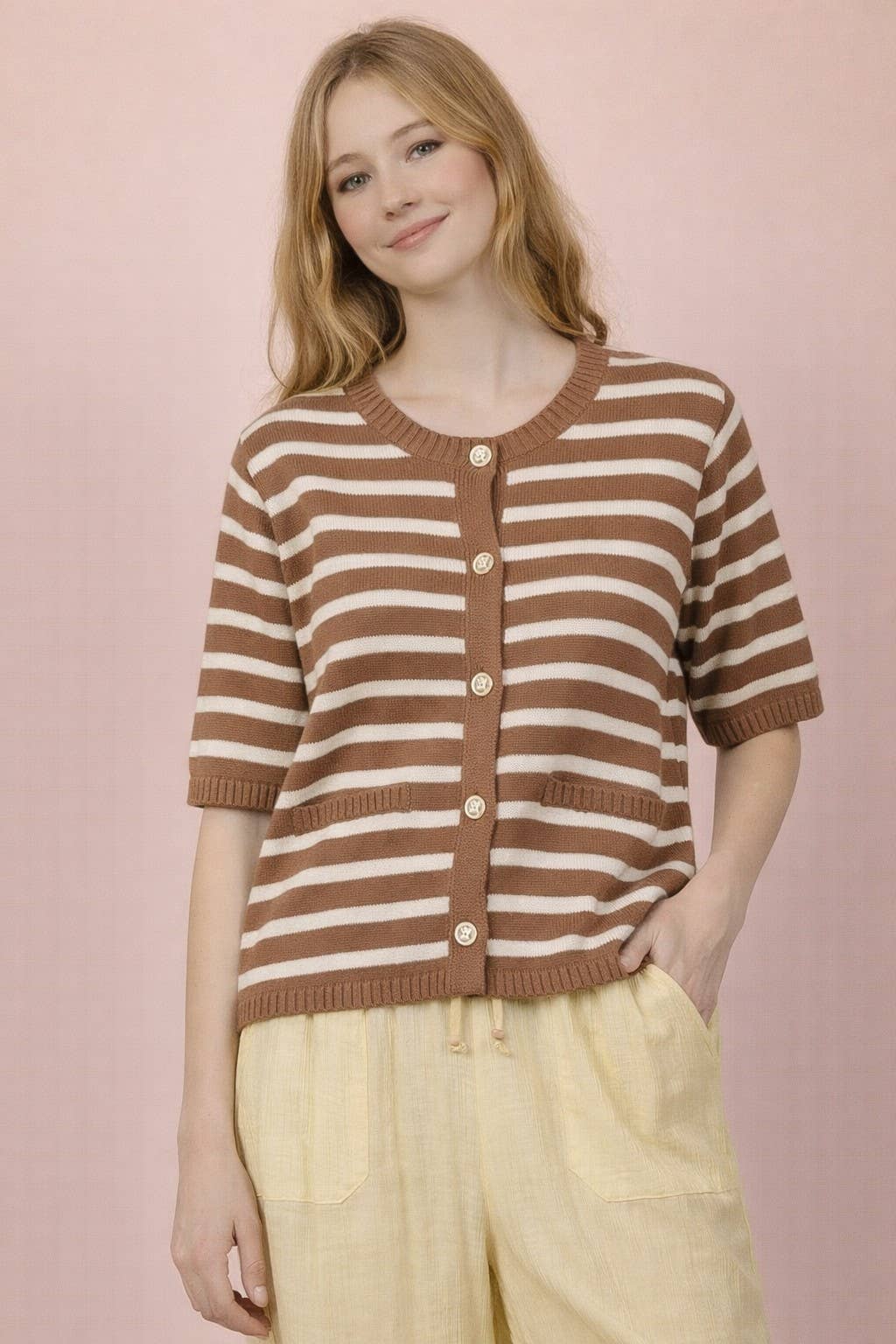 Stripe Button Down Knit Sweater Top