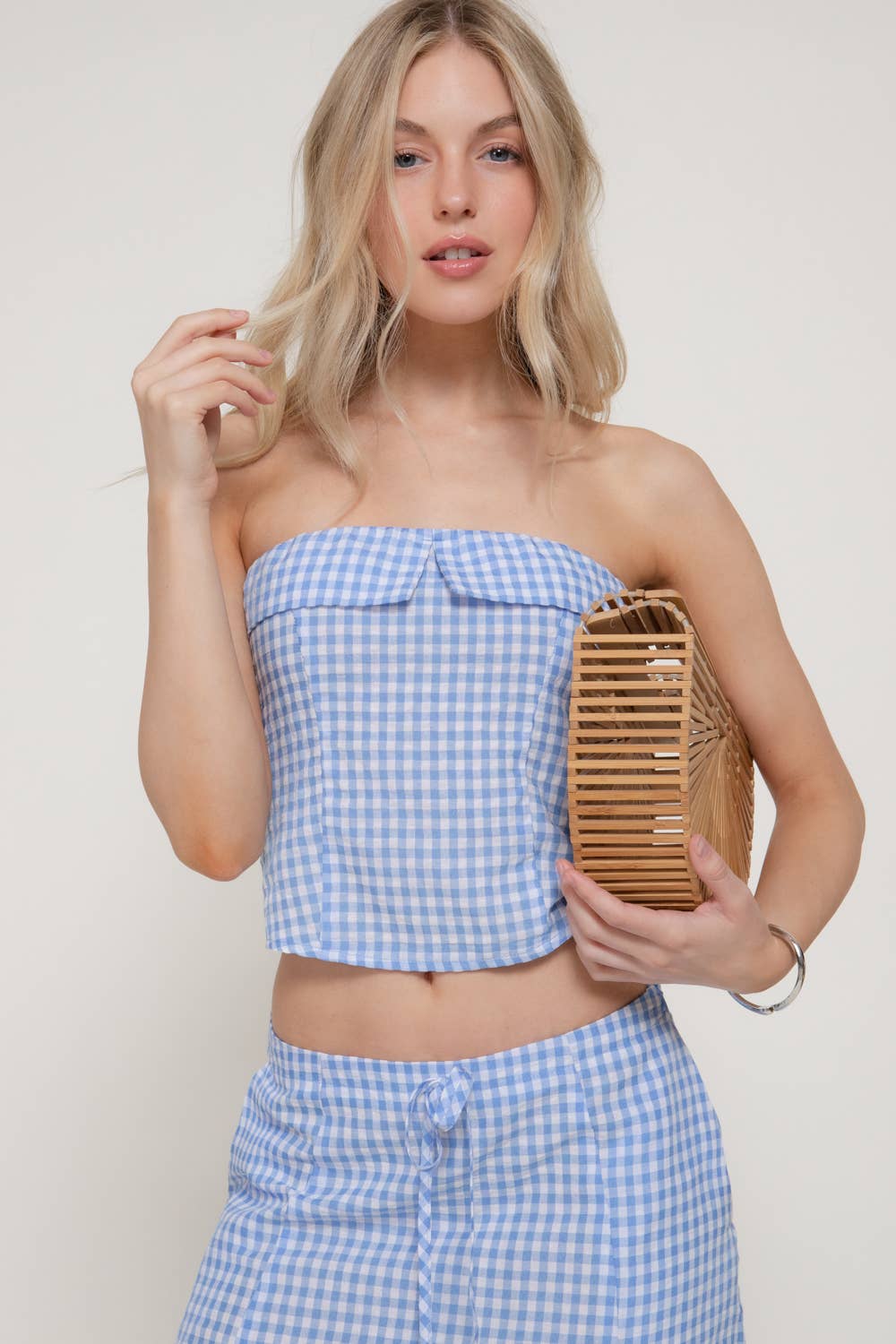 Seersucker Bandeau Top & A-line Midi Skirt Set
