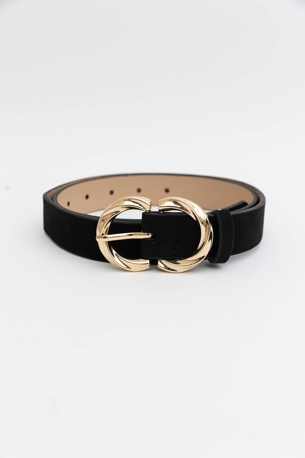 Double C Shaped Buckle Suede Belt ♾️: Black