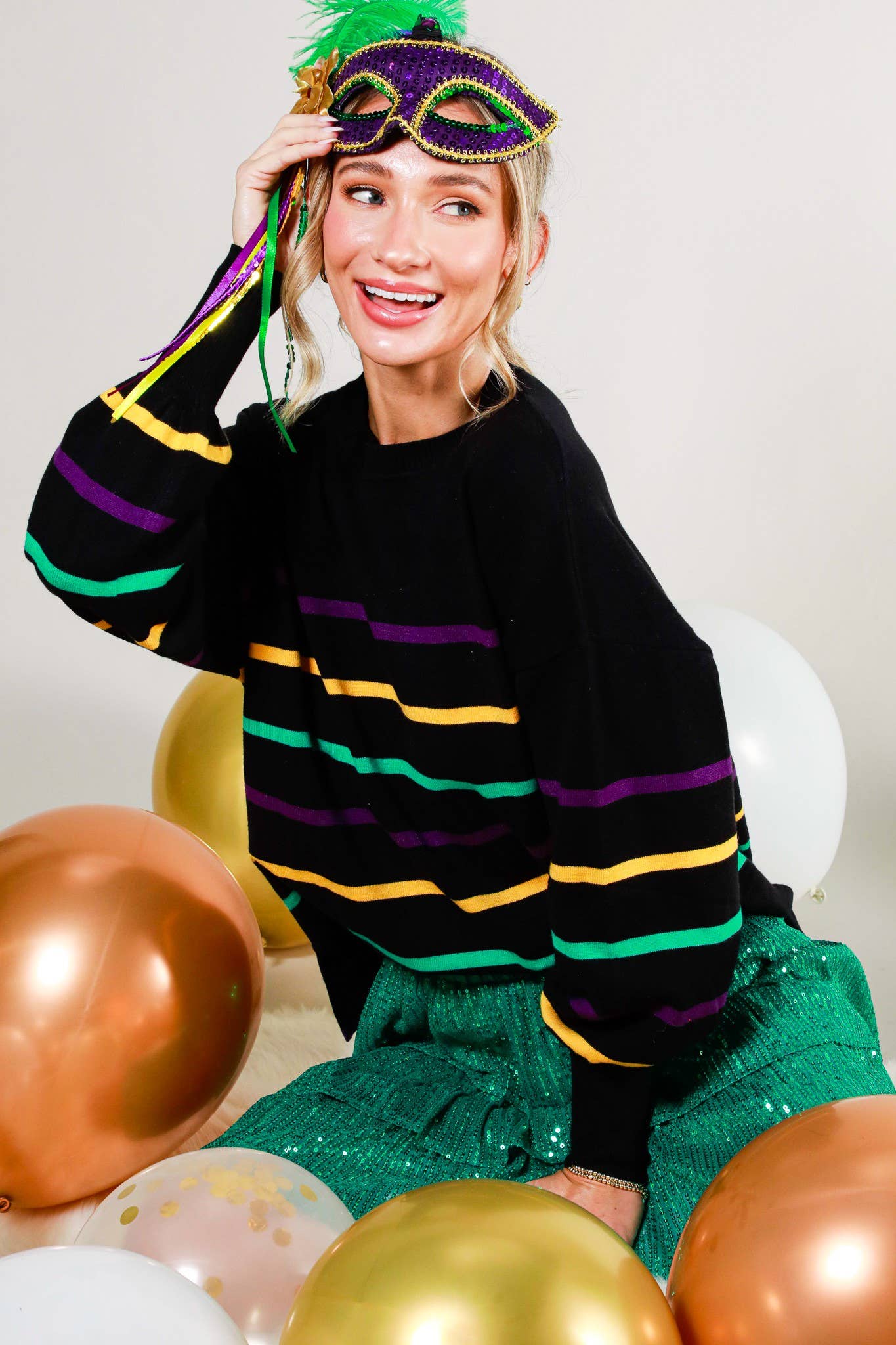 Multi Color Striped Mardi Gras Knitted Sweater