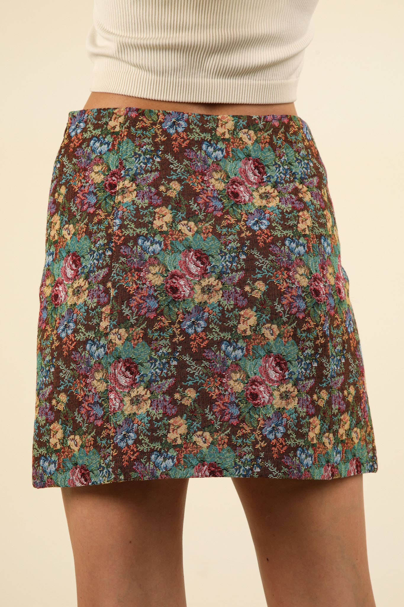 Floral Jacquard Fabric Holiday Mini Skirt