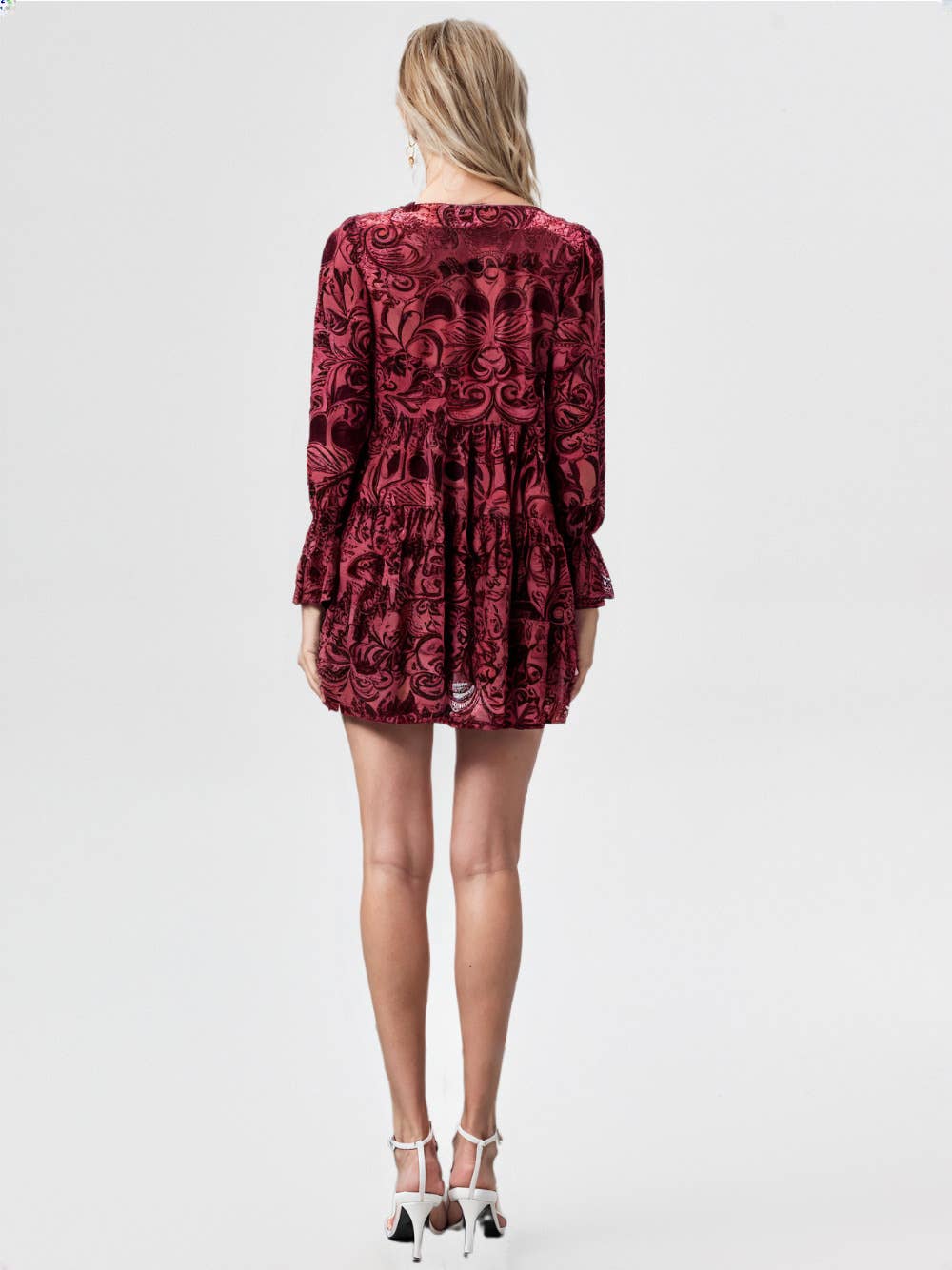 Deep V-neck Jacquard Velvet Mini Dress