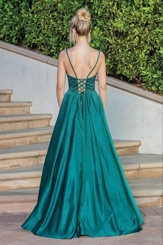 Rhinestone A-Line Gown with Spaghetti Straps ~ Small