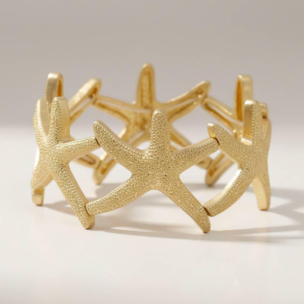 Textured metal starfish stretch bracelet