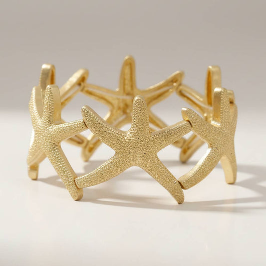 Textured metal starfish stretch bracelet