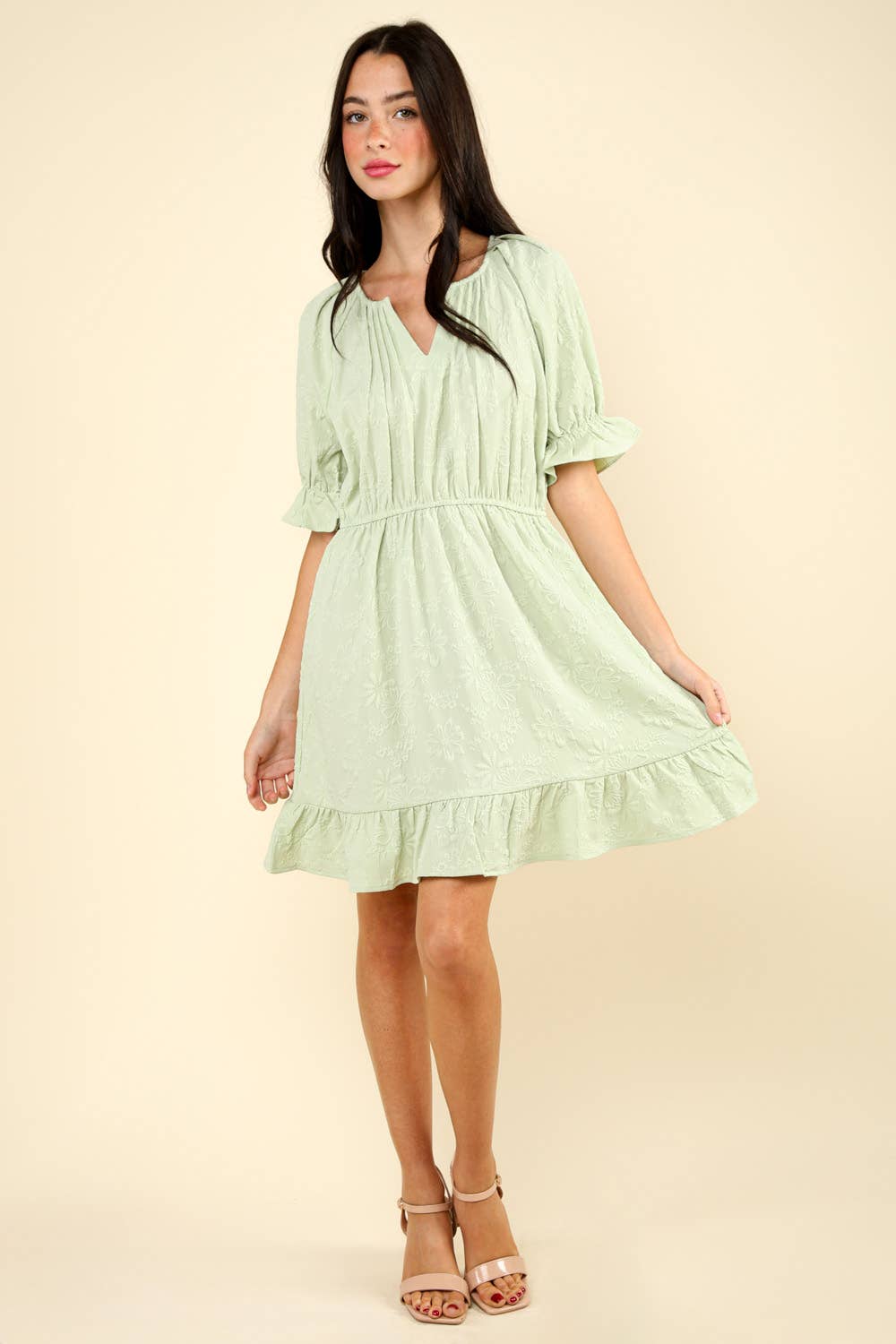 Floral Textured Woven Mini Dress