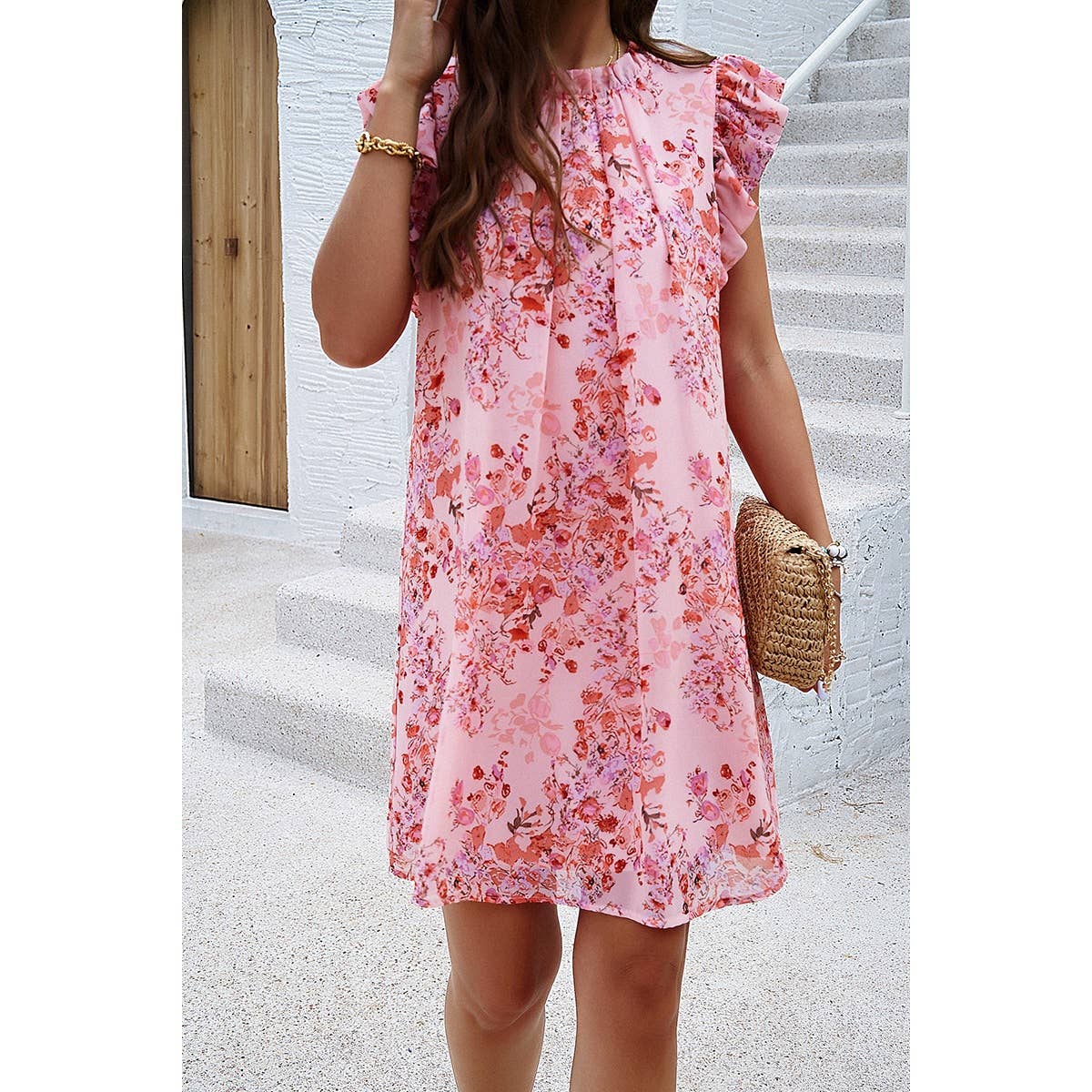Floral Print Elegant Sleeveless Ruffle A Line Dress