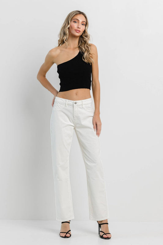 Cream Corduroy Straight Pants
