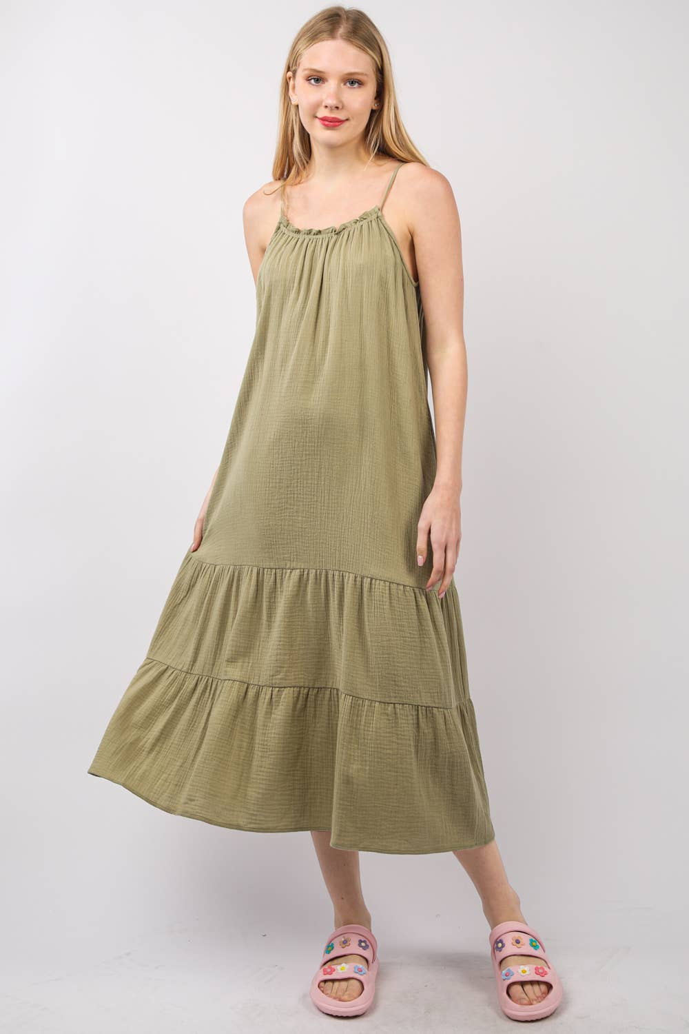 Cotton Gauze A-Line Midi Dress ~ Earth