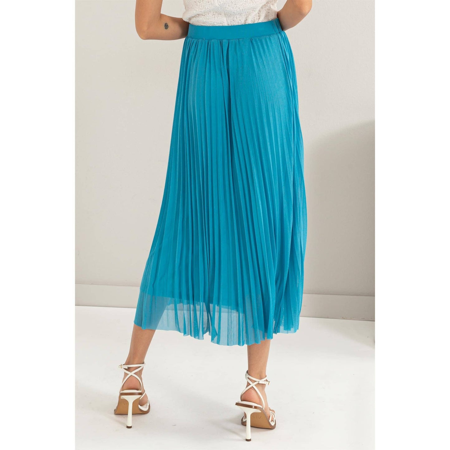 Pleated High-Waist Mesh Skirt