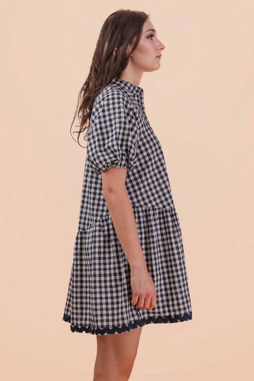 Checkered Half Button Down Mini Dress