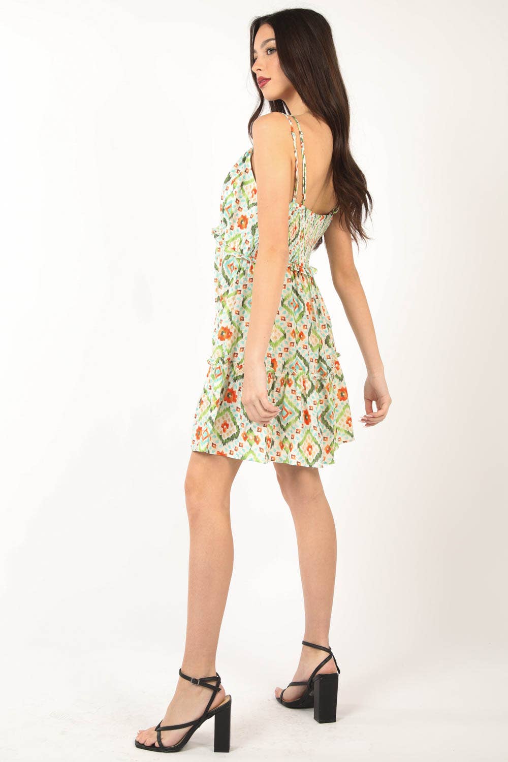 Tunnel Detail Multi Color Printed Mini Dress