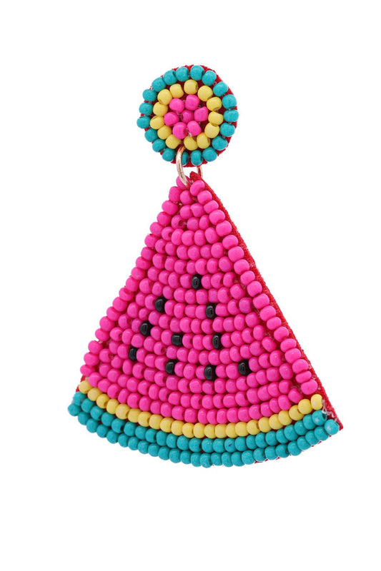 Watermelon Fruit Beaded Drop Earrings