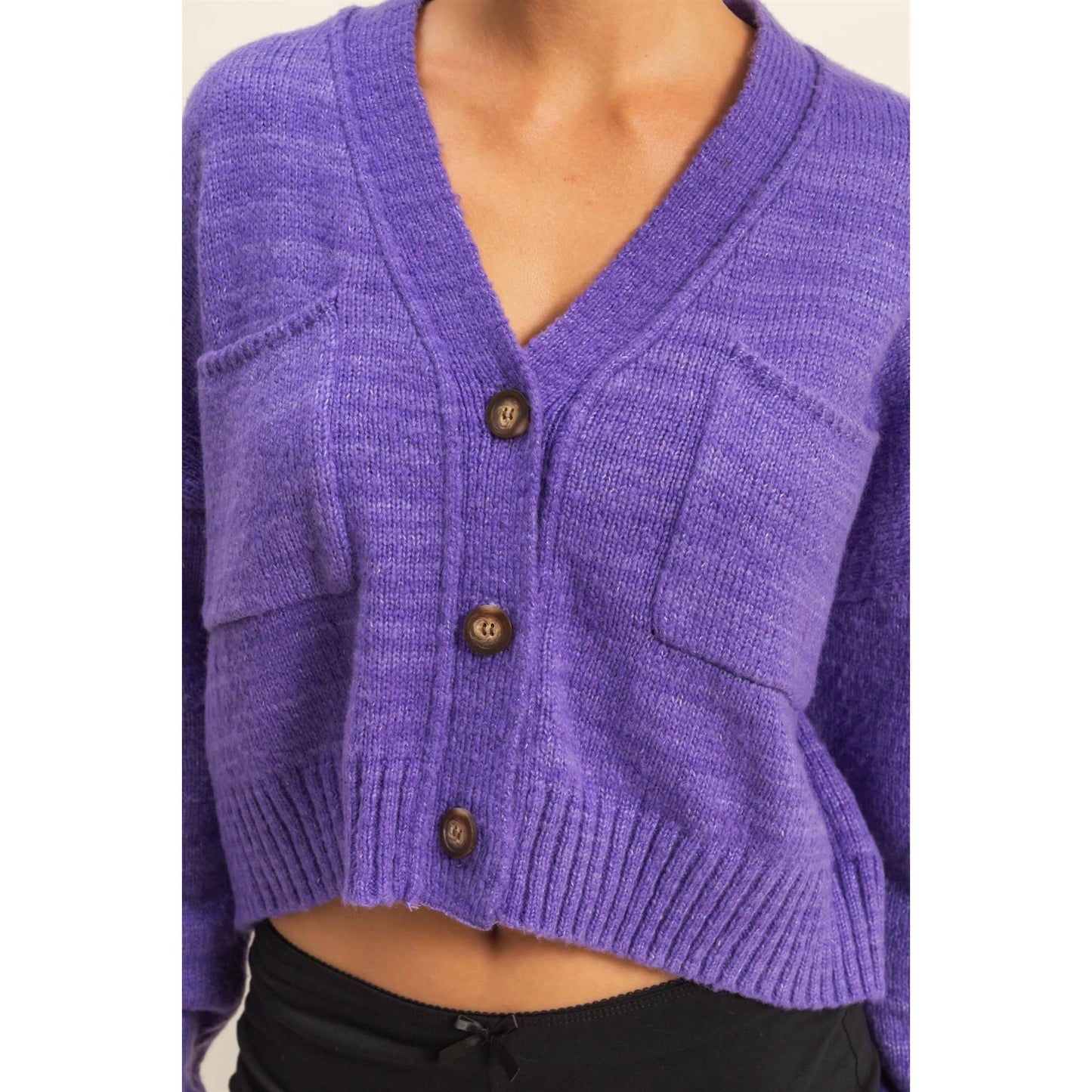 Drop Shoulder Cropped Cardigan Sweater