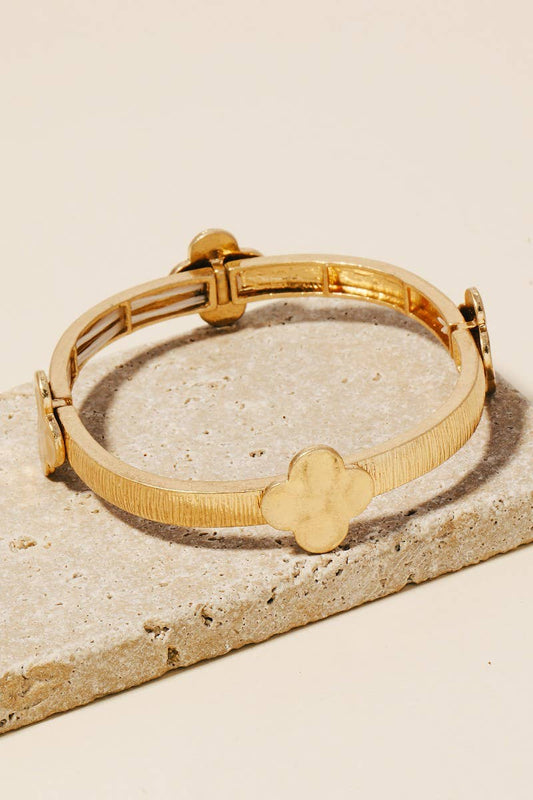 Textured Metallic Clover Charms Elastic Bangle Bracelet: WG
