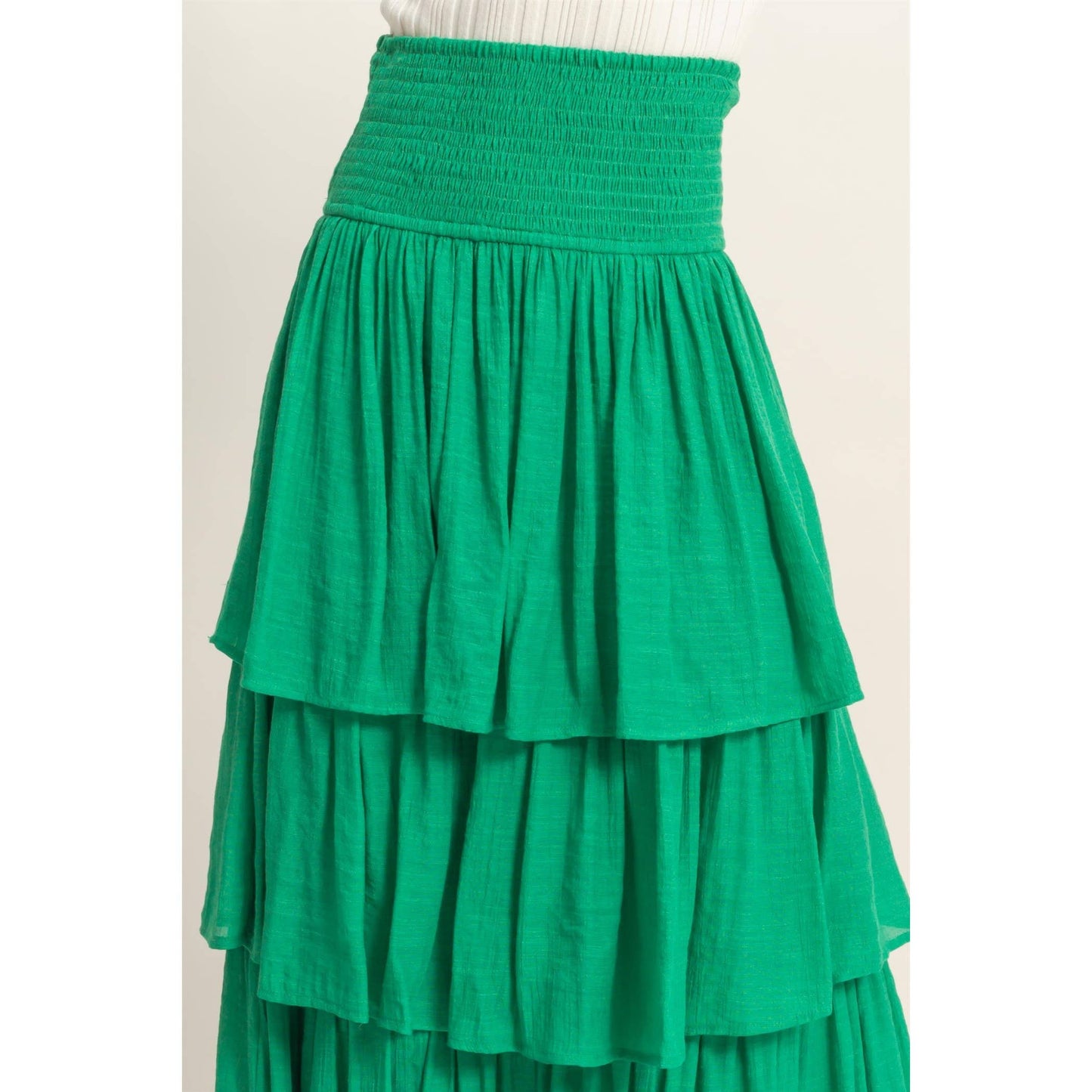 Green Tiered Smocked Waist Skirt