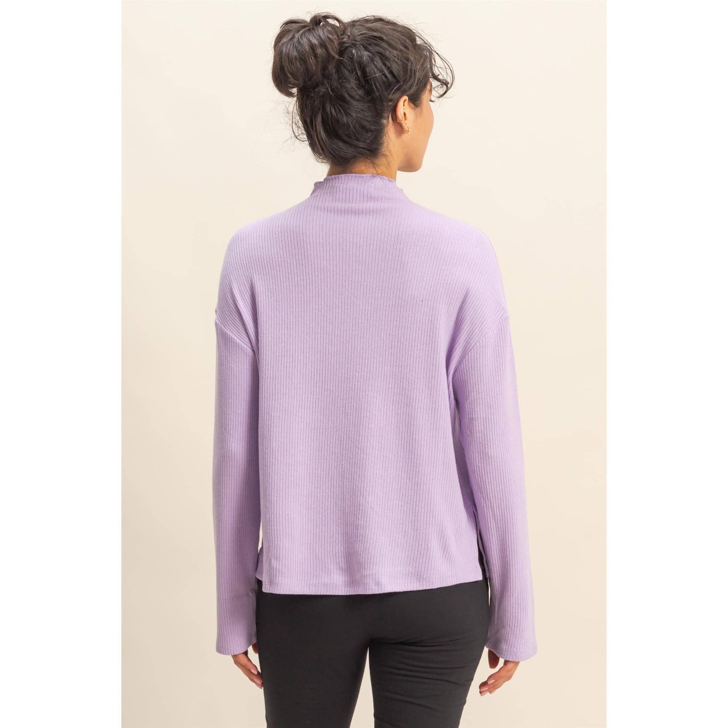 Oversized High Neck Top With Side Slit