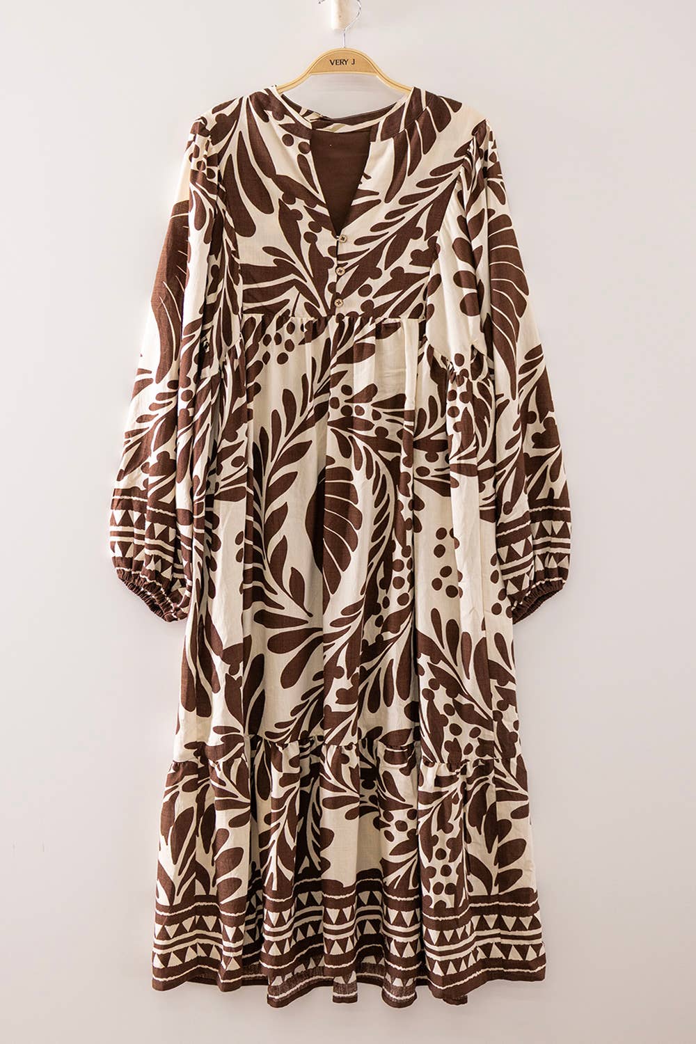 Tropical Leaf Print Tiered Maxi Dress