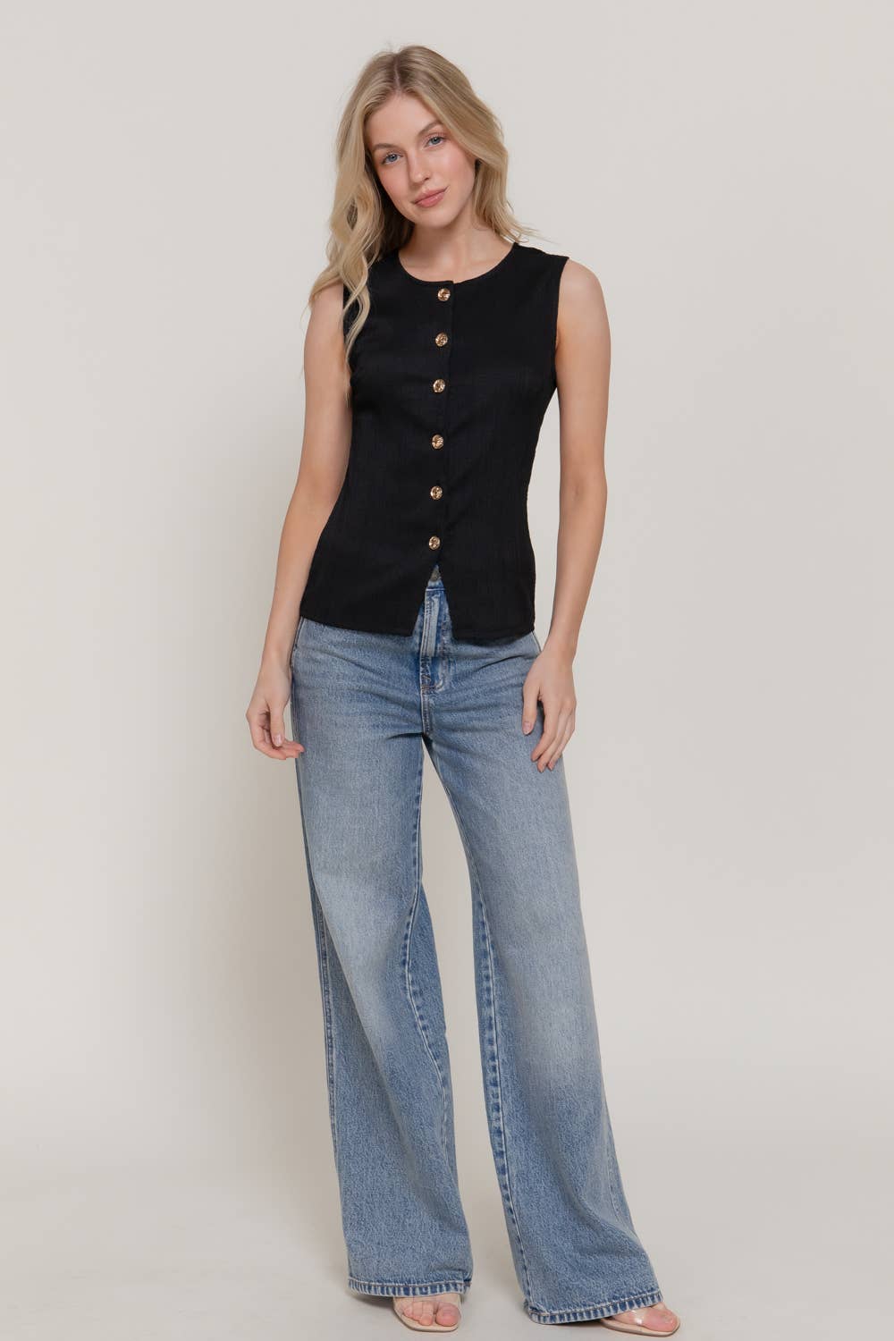 Sleeveless Crew Neck Texture Knit Vest