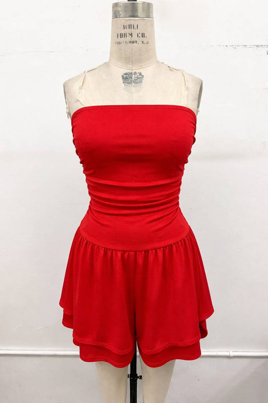 Game Day Ruched Strapless Romper