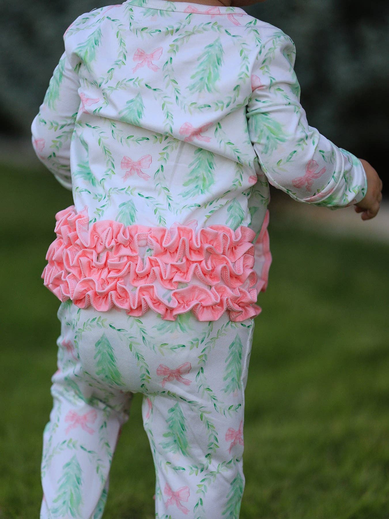 Christmas Tree Wreath Print Long Sleeve Zip Baby Girls Romper