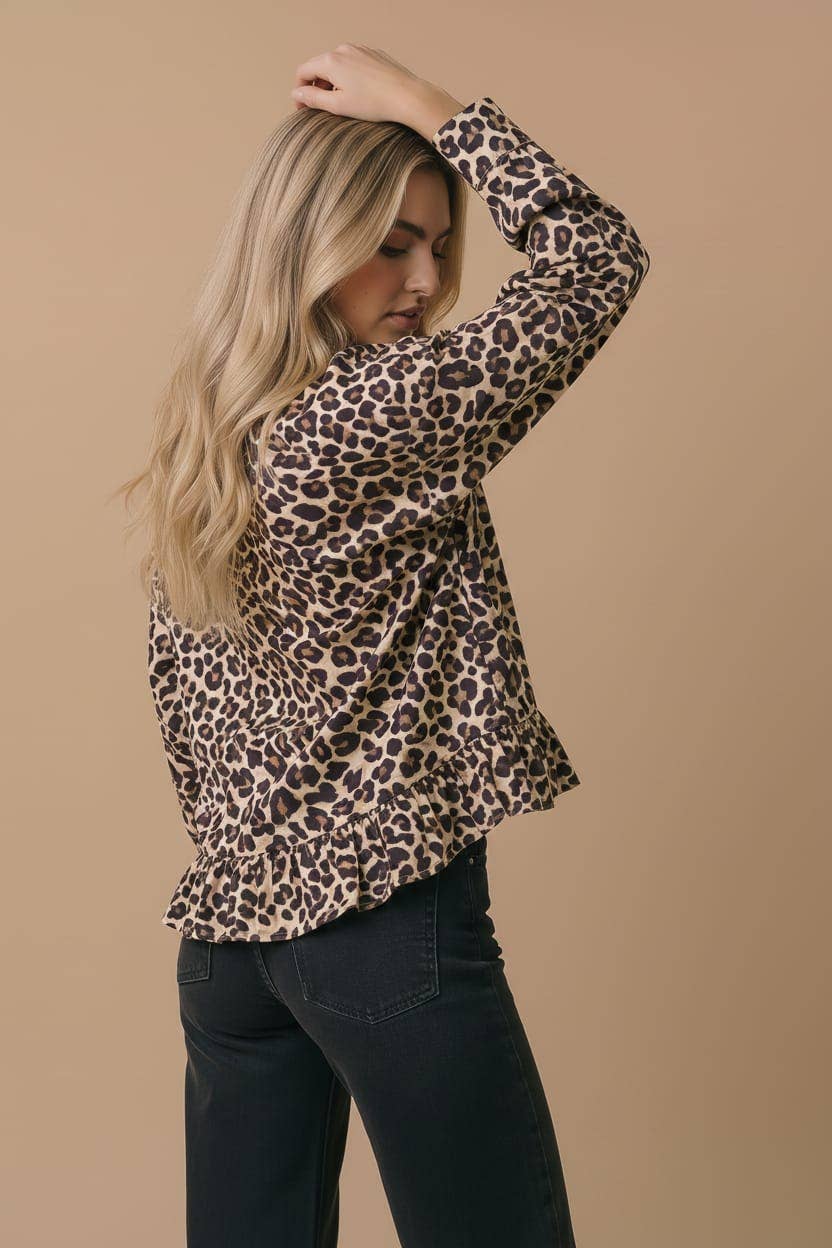 Leopard Babydoll Peplum Shirt