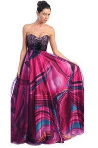 Abstract Print Full Skirt and Flower Accent ~ X-Small