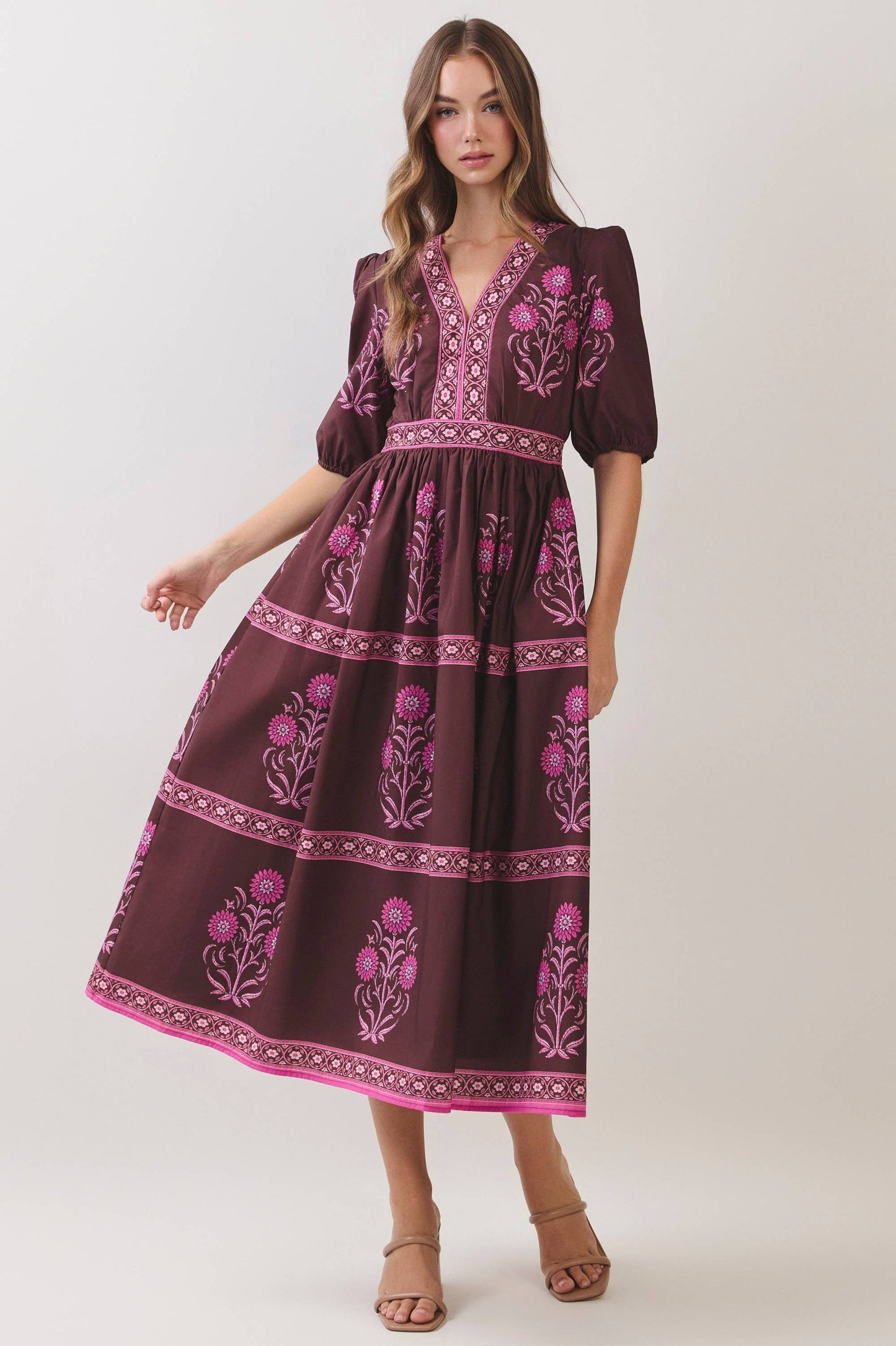 Floral Border Print Midi Dress