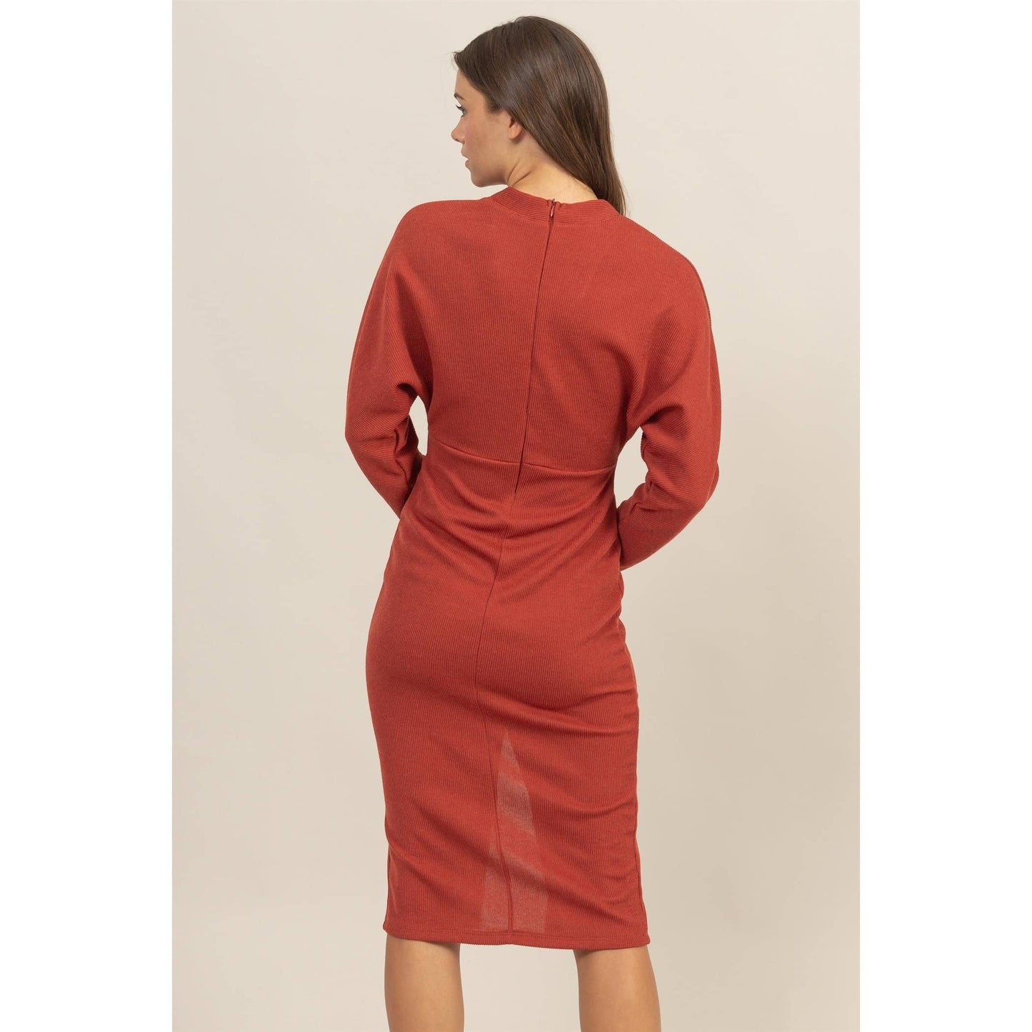 Faux Button-Down Knit Midi Dress ~ Rust