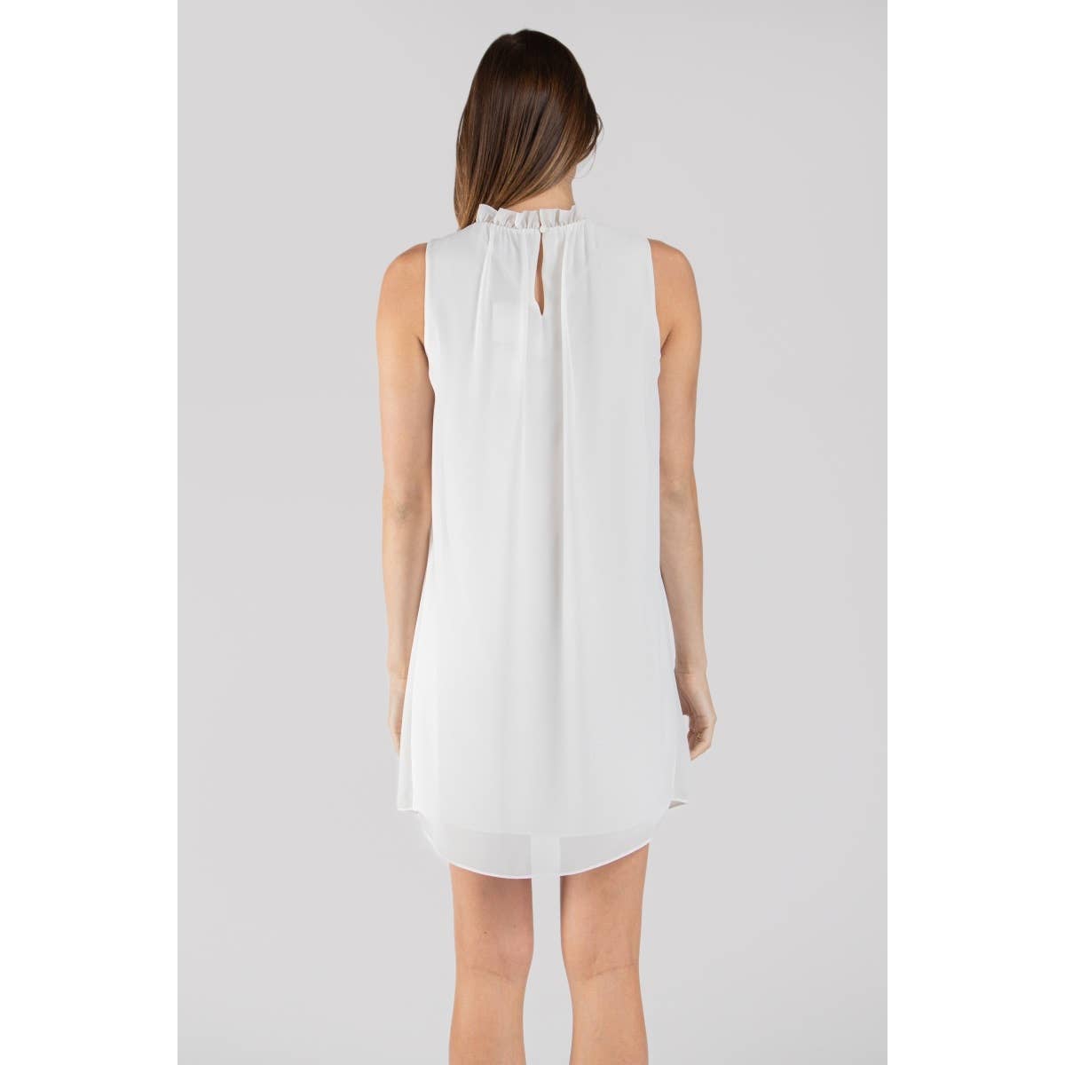 Shift Mini Dress With Pleated Neck