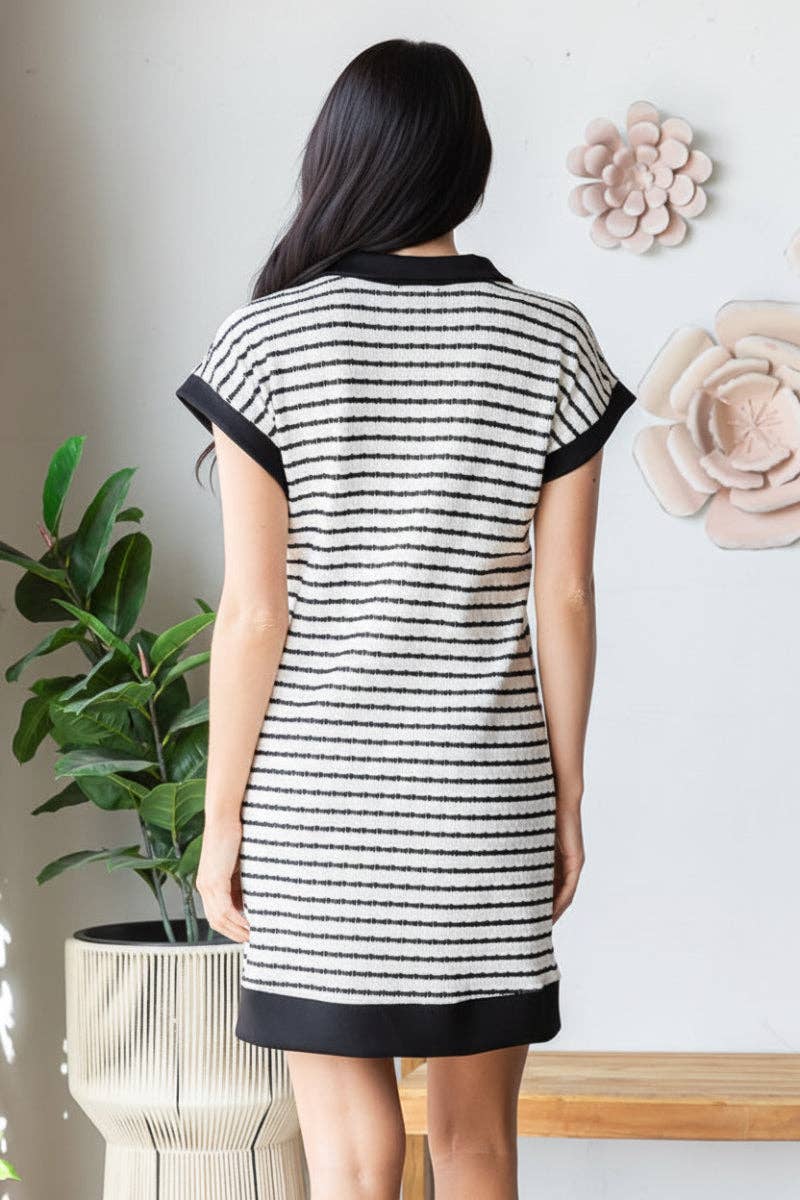 STRIPE JACQUARD ZIPPER UP MINI DRESS