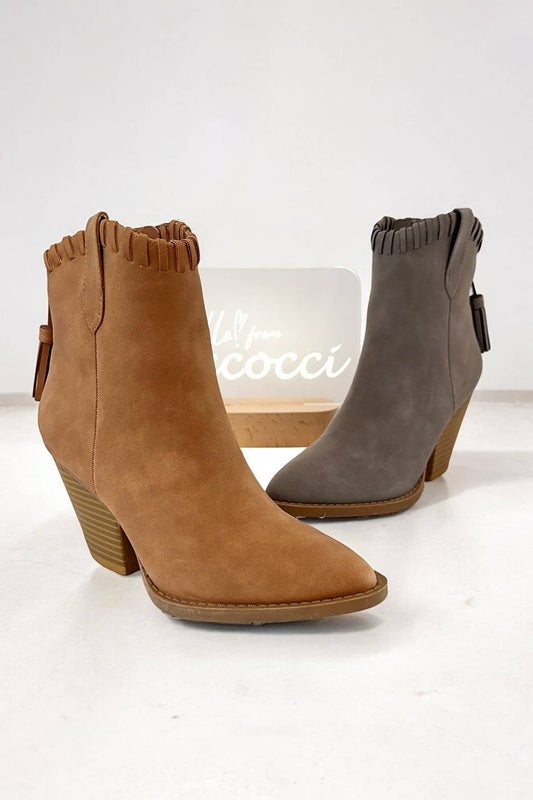 RIVER WHIP STITCH EDGE FAUX SUEDE ANKLE BOOTIE