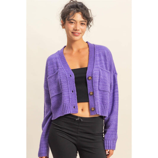 Drop Shoulder Cropped Cardigan Sweater