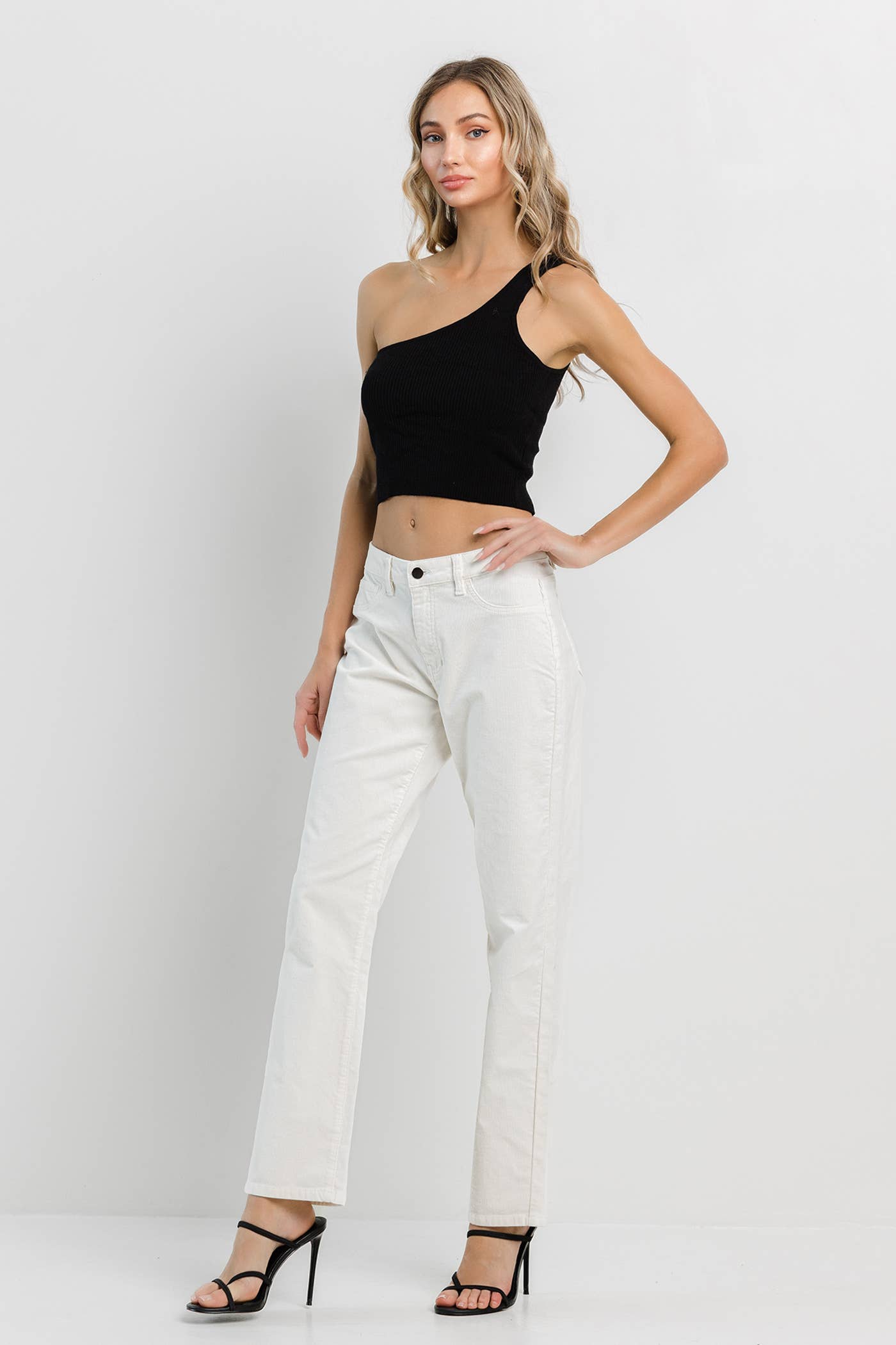 Cream Corduroy Straight Pants