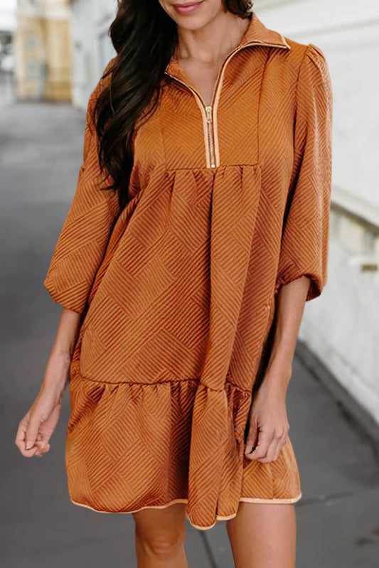 Textured Zip Collar Mini Dress