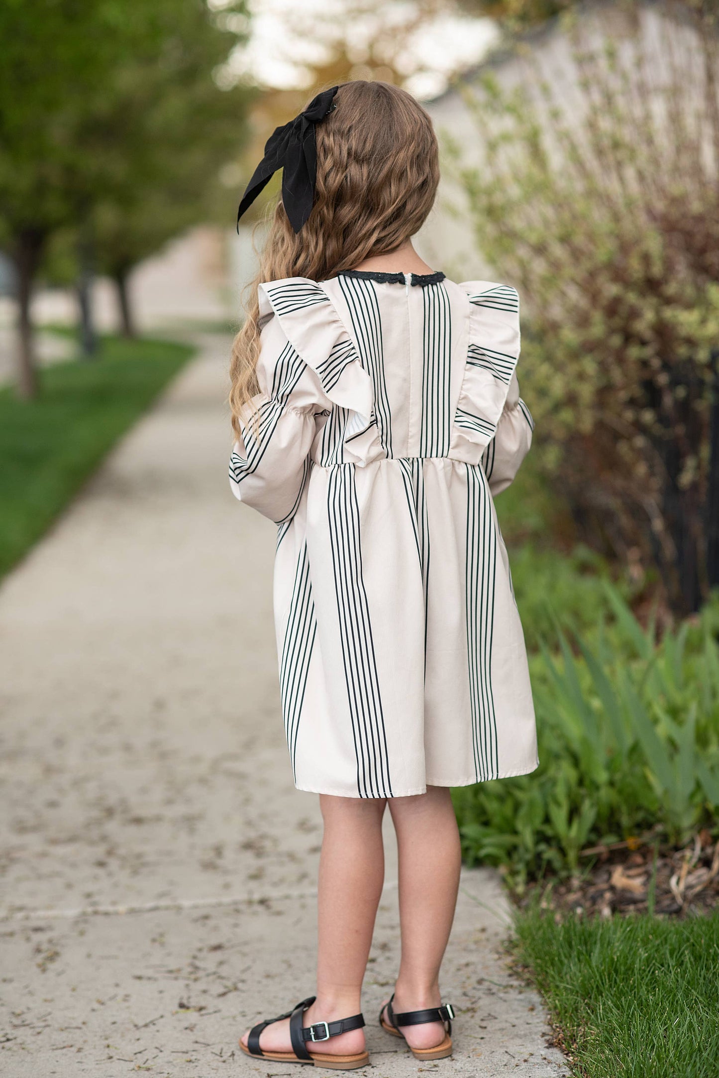 Kids Stripe Long Puff Sleeve Dress