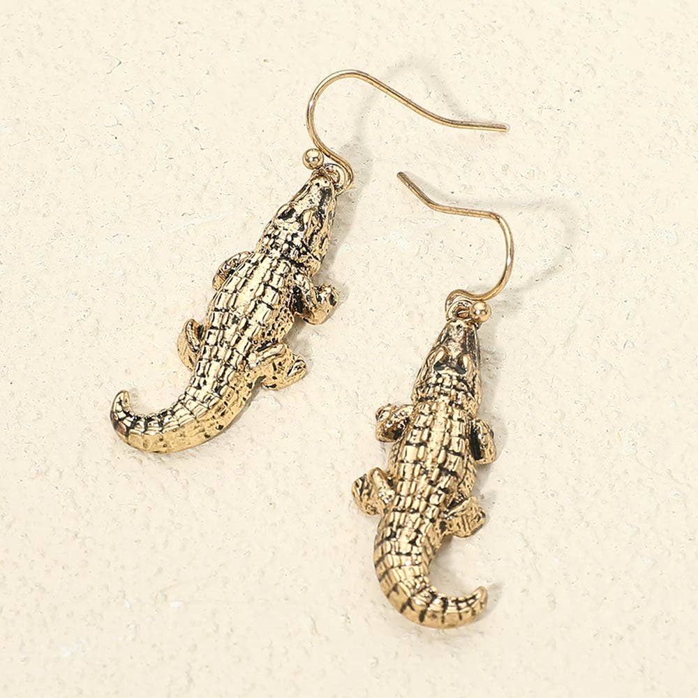 Metal Alligator Charm Drop Earrings