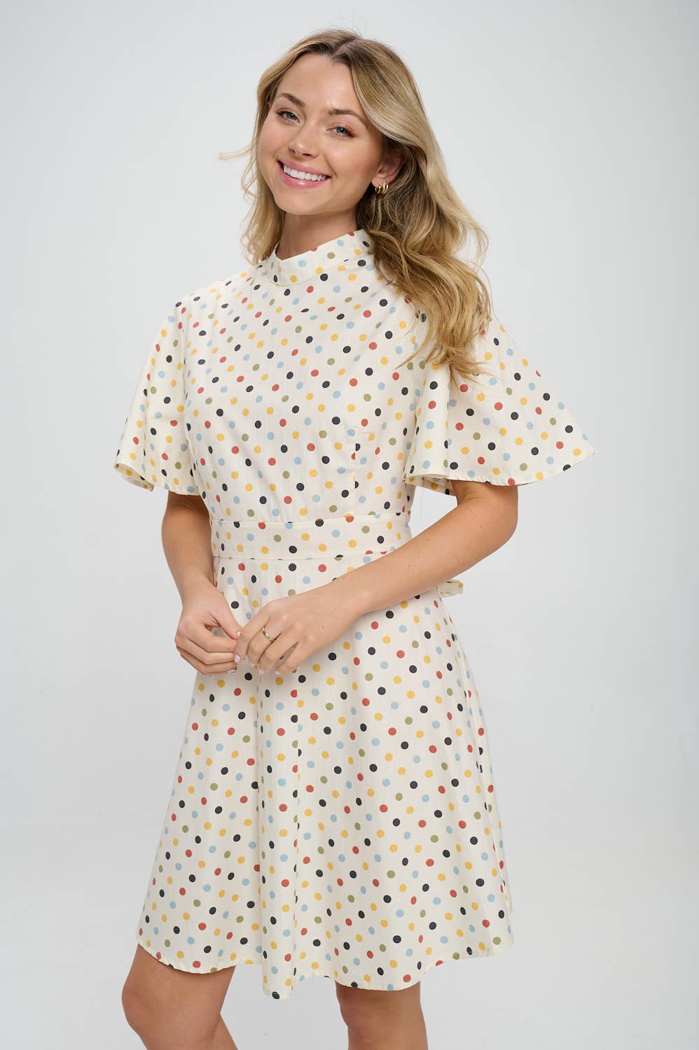 COLORFUL POLKA DOT FLARE SLEEVE DRESS