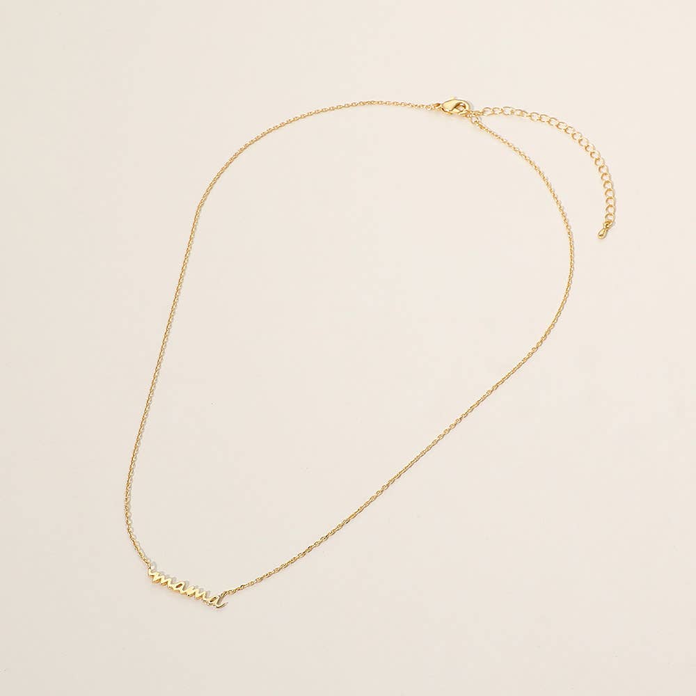 18K Gold Dipped Script MAMA Plate Pendant Necklace