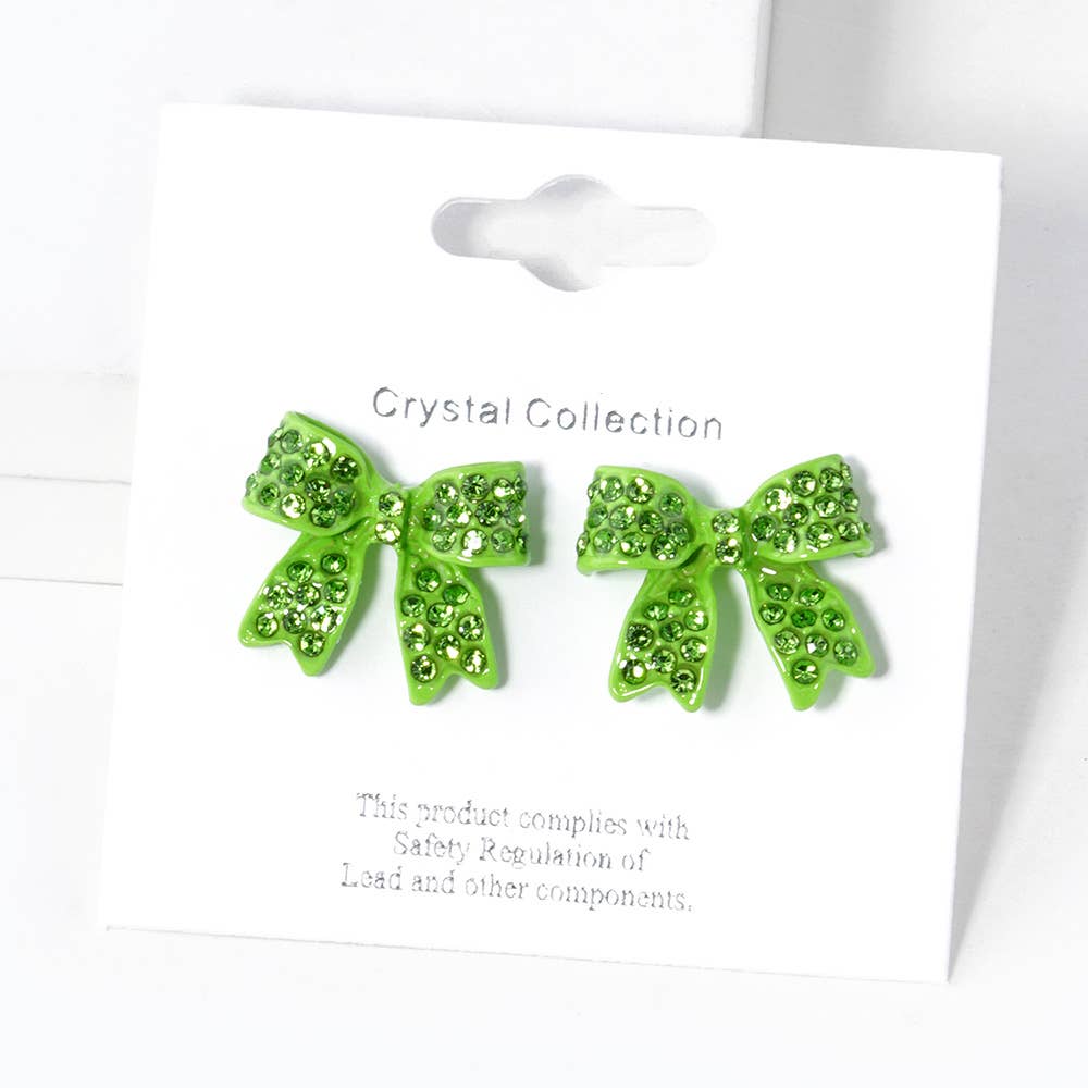 Crystal Rhinestone Pave Bow Stud Earrings