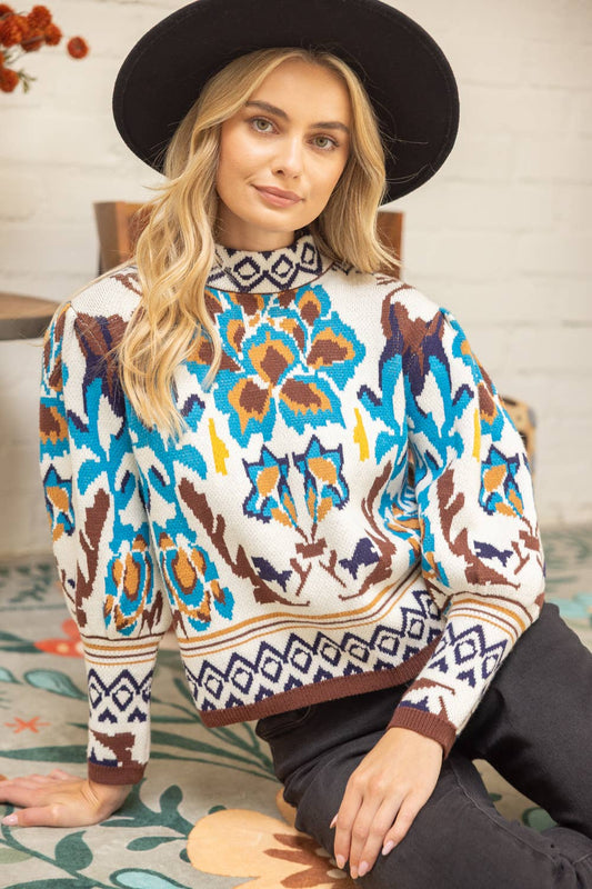 Long Sleeve Multi Color Abstract Sweater